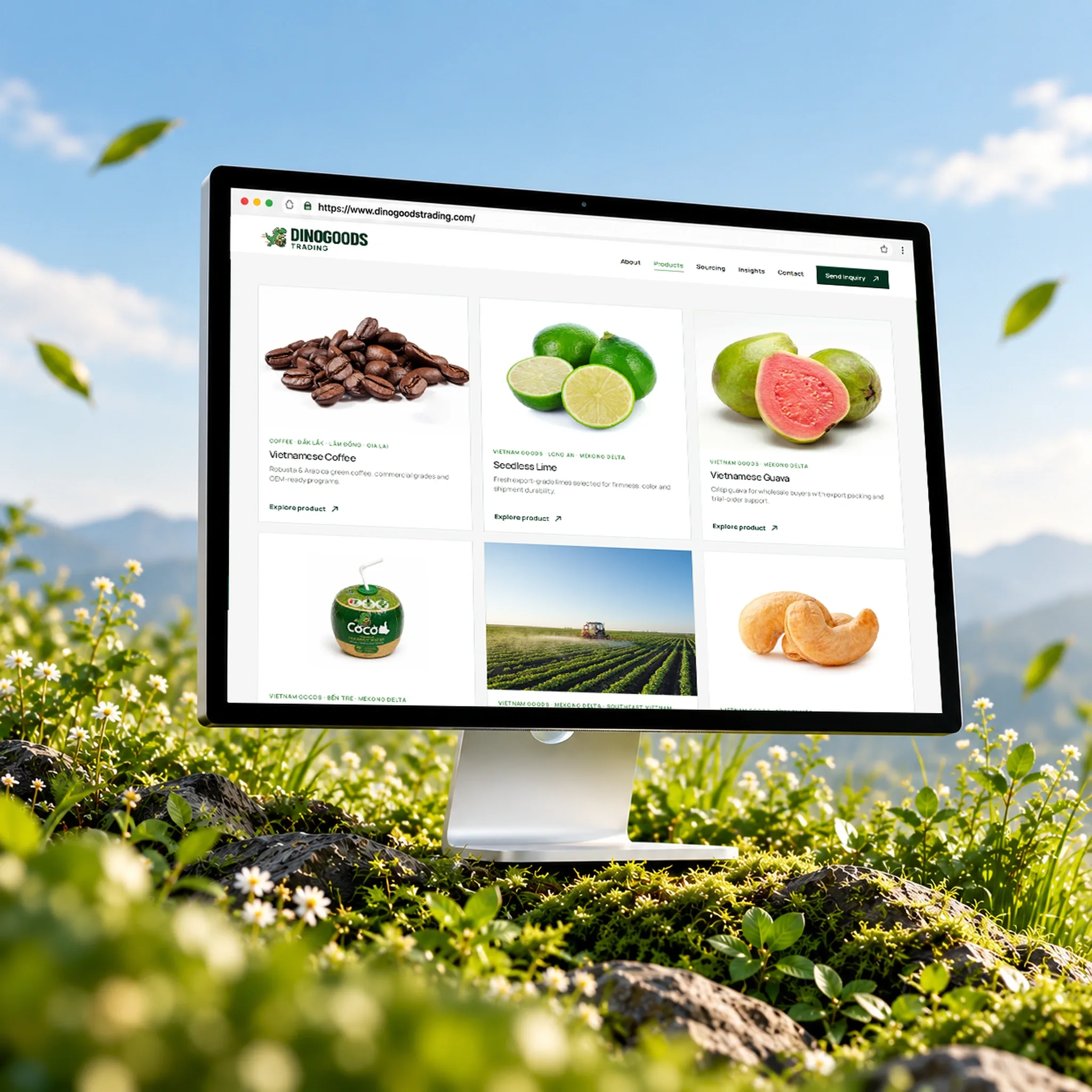 DINOGOODS product catalogue and export website desktop experience