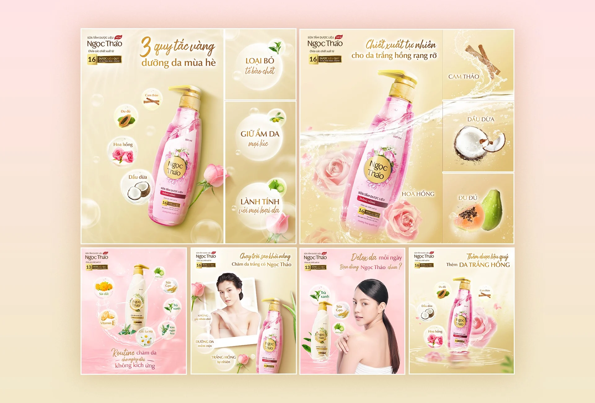 A coordinated collection of Ngọc Thảo campaign social content