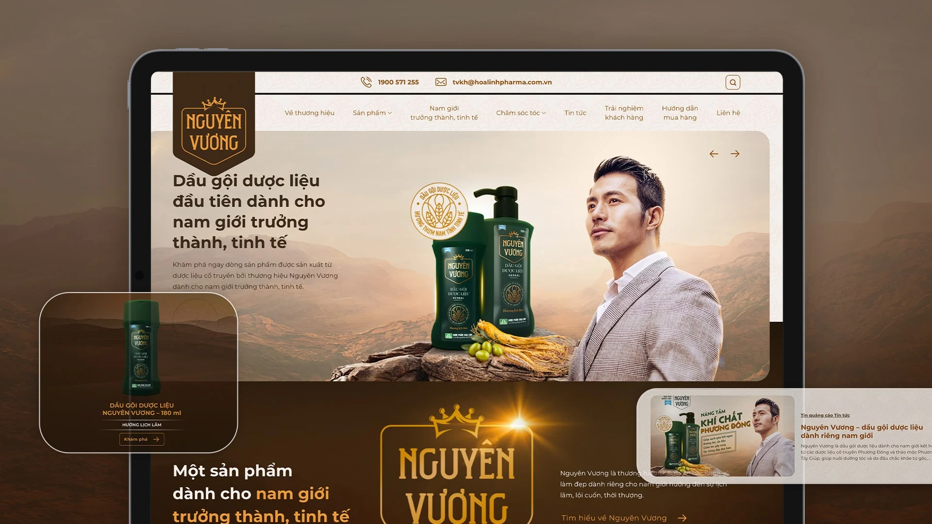 Nguyên Vương men's herbal haircare website and product campaign