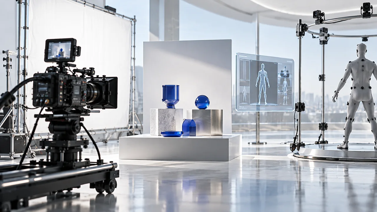Bright futuristic studio illustrating creative production strategy, systems and business outcomes